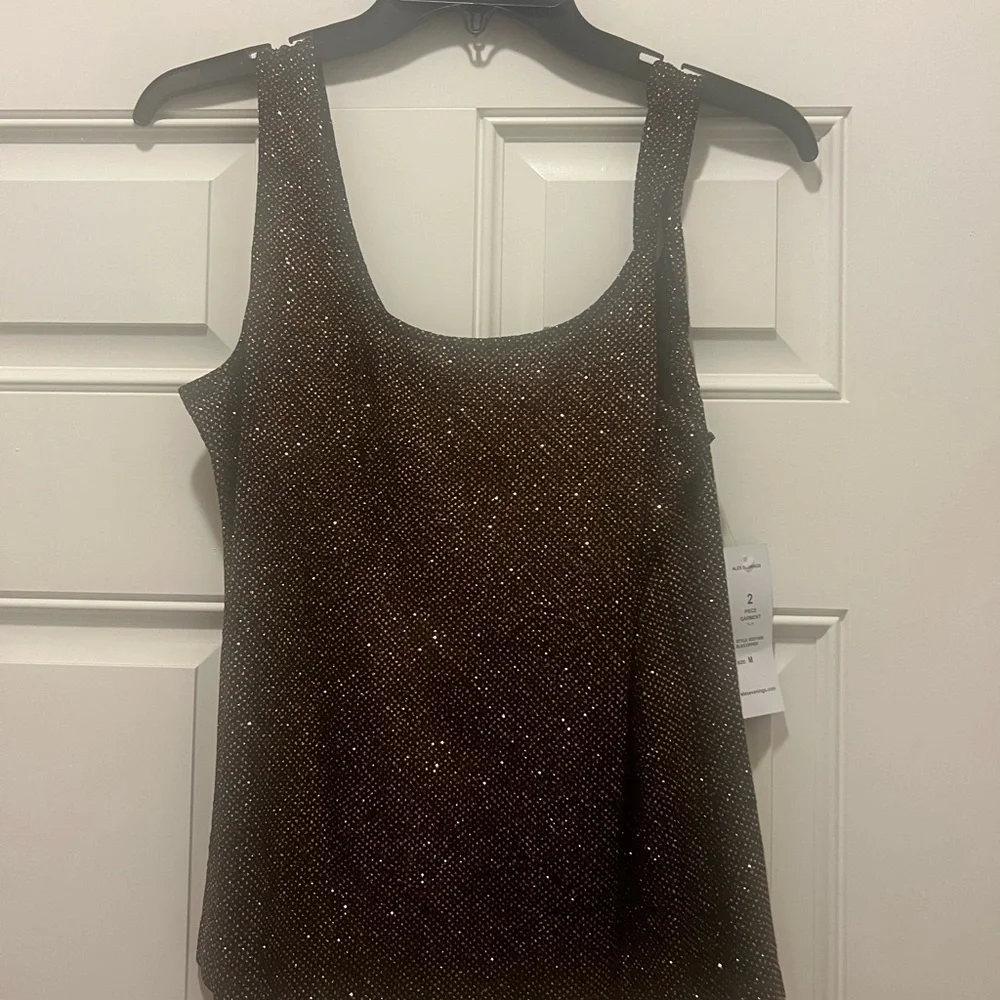 Alex Evenings Bronze Shimmer Jacket and Top Set - Picture 3 of 4